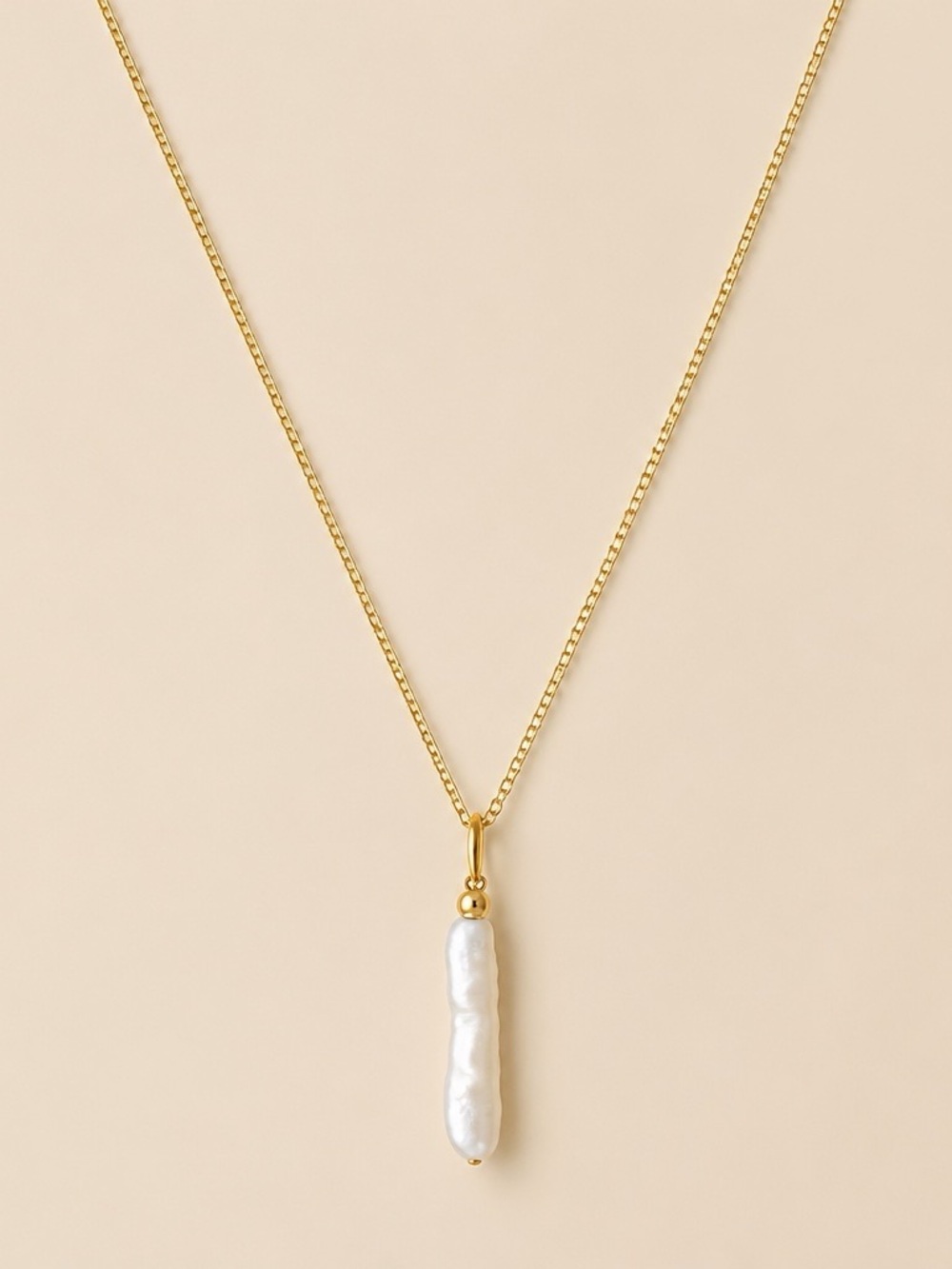 Goldfill Chain Necklace with White Stick Pearl Pendant